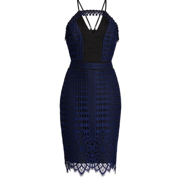 COPY - HARLYN Contrast Chiffon Lace Halter Body-con Dress XL - Picture 4 of 6